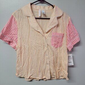 Joyspun Pajama Top Striped Shirt Collar Pocket Pink Peach Tags Womens Small Tags